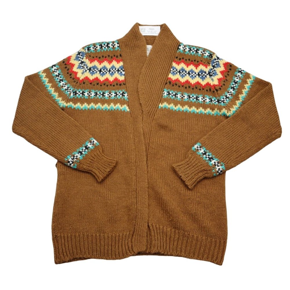 Adoria Sweater Womens M Brown Fair Isle Knitted Cardigan Aztec Open Front